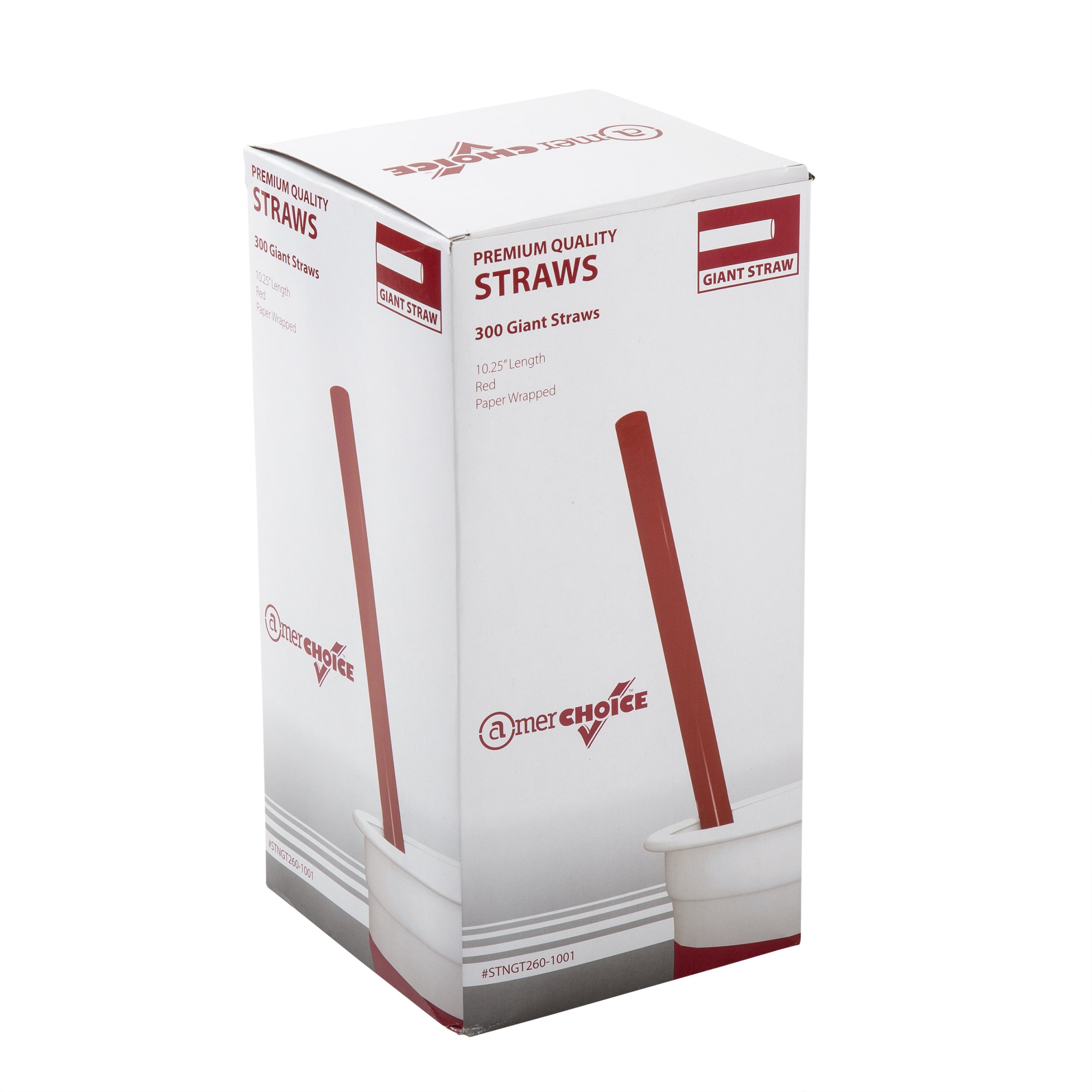 AmerCare 10.25 Inch Giant Red Straws, Paper Wrapped, Case of 1200