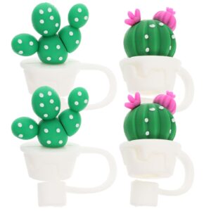 yardwe 4pcs cactus straw plugs silicone straws drinking straw caps cute straw topper straw tip protectors straw tips end cover reusable straws plug reusable straw caps plug cover simple