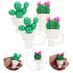 Yardwe 4pcs Cactus Straw Plugs Silicone Straws Drinking Straw Caps Cute Straw Topper Straw Tip Protectors Straw Tips End Cover Reusable Straws Plug Reusable Straw Caps Plug Cover Simple