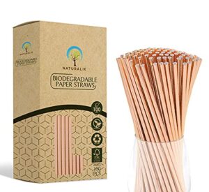 naturalik 100-pack biodegradable rose gold paper straws- extra durable metallic rose gold drinking straws- rose gold straws for birthday, wedding, bridal/baby shower, cake pops, party supplies