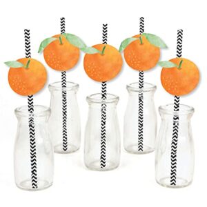 big dot of happiness little clementine - paper straw decor - orange citrus baby shower or birthday party striped decorative straws - set of 24