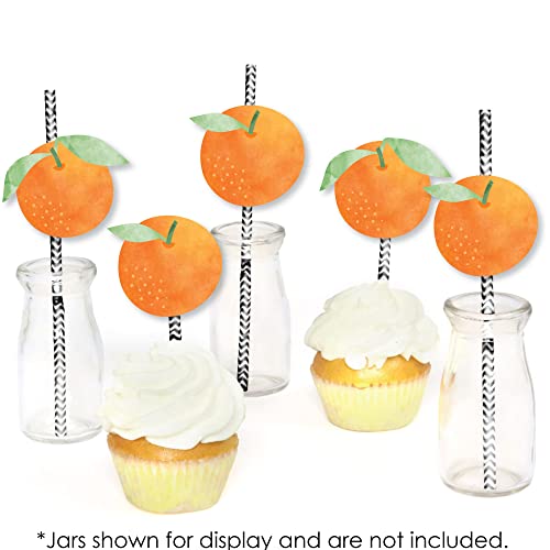 Big Dot of Happiness Little Clementine - Paper Straw Decor - Orange Citrus Baby Shower or Birthday Party Striped Decorative Straws - Set of 24
