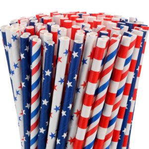 200 pieces american flag paper straws patriotic paper straws red blue paper drinking straws for independence day memorial day july 4th celebration supplies