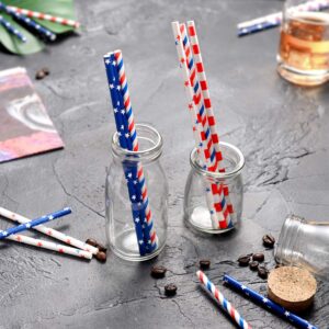 200 Pieces American Flag Paper Straws Patriotic Paper Straws Red Blue Paper Drinking Straws for Independence Day Memorial Day July 4th Celebration Supplies