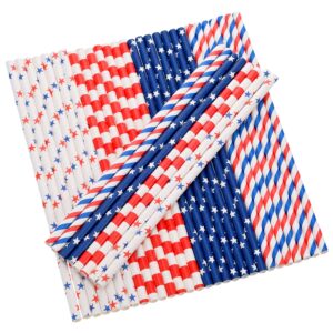 200 Pieces American Flag Paper Straws Patriotic Paper Straws Red Blue Paper Drinking Straws for Independence Day Memorial Day July 4th Celebration Supplies