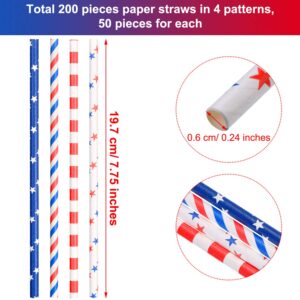 200 Pieces American Flag Paper Straws Patriotic Paper Straws Red Blue Paper Drinking Straws for Independence Day Memorial Day July 4th Celebration Supplies