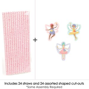 Big Dot of Happiness Let’s Be Fairies - Paper Straw Decor - Fairy Garden Birthday Party Striped Decorative Straws - Set of 24