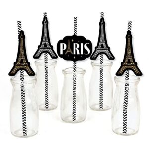 big dot of happiness stars over paris - paper straw decor - parisian themed party striped decorative straws - set of 24