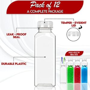 Fonteme 12oz Plastic Bottle, White Lid with Straws Tamper Evident Seal Leak-Resistant BPA-Free Plastic User-Friendly Fridge Safe Reusable Perfect for Drinks, Juices & Beverages - 12 Bottles/20 Straws
