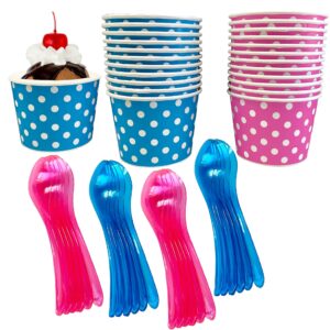 outside the box papers gender reveal ice cream party kit - 12 ounce pink and blue dessert treat cups - heavyweight plastic spoons - 24 each cups and spoons