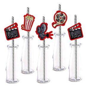 movie party straw decor, 24-pack party decorations, paper decorative straws