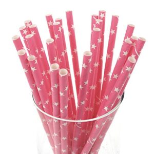 star paper straws, 7-3/4-inch, 25-pack (white/hot pink)