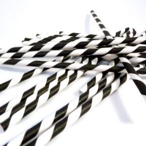 bella cupcake couture paper party striped straws, black/white