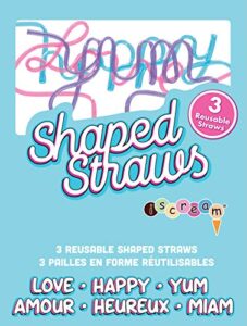 iscream super sized super silly set of 3 word shaped drinking straws - yum, love and happy
