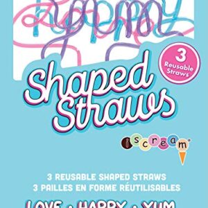 iscream Super Sized Super Silly Set of 3 Word Shaped Drinking Straws - Yum, Love and Happy