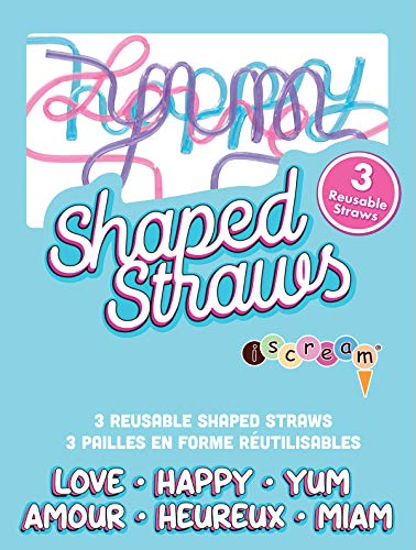 iscream Super Sized Super Silly Set of 3 Word Shaped Drinking Straws - Yum, Love and Happy