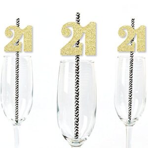 gold glitter 21 party straws - no-mess real gold glitter cut-out numbers & decorative 21st birthday party paper straws - set of 24
