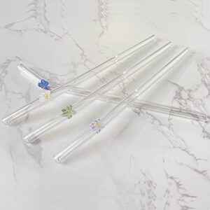 Flower Decorative Glass Straws, 8.2'' X 8mm Glass Straws Shatter Resistant,Reusable For Hot Or Cold Drinks