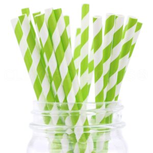 cleverdelights biodegradable paper straws - neon green stripe - box of 100
