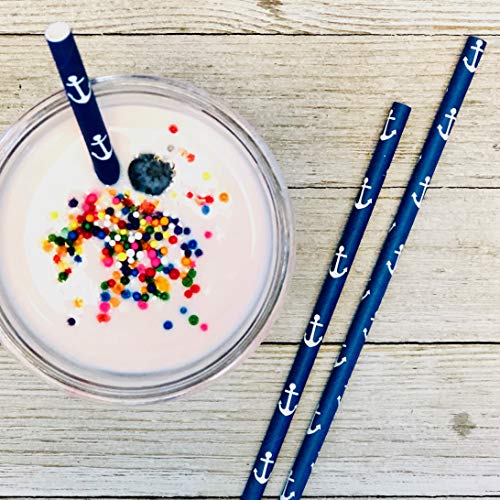 Bulk Anchor Nautical Theme Paper Straws - Navy Blue Red and White Party Supplies - 250 Pack Outside the Box Papers Brand