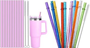 alink 13 in glitter straws + pink straws for stanley 40 oz tumbler