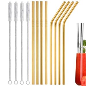 e-craftr 12-pack stainless steel straw set | resuable drinking straws | eco friendly set | 4 cleaning brush included | extra durable (gold)