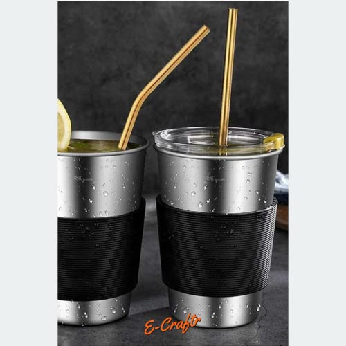 E-Craftr 12-Pack Stainless Steel Straw Set | Resuable Drinking Straws | Eco Friendly Set | 4 Cleaning Brush Included | Extra Durable (Gold)