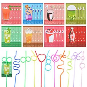 valentines day cards for kids with 32 pack crazy straws reusable colorful drinking loop straws for classroom school exchange gifts birthday valentine candy treats party favor game prizes for kids