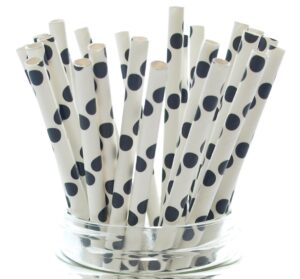 black polka dotted soda straws - 25 pack - over the hill birthday party supplies, graduation & wedding paper straws, halloween party straws, black polka dot straws