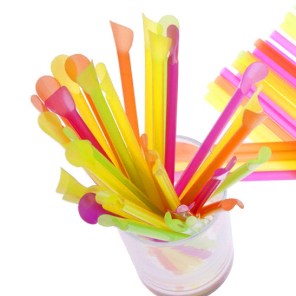 DOITOOL 50pcs Straws Drinking Straw Straw Disposable Spoon