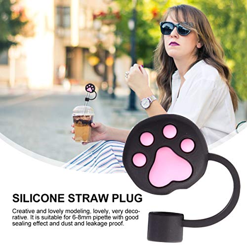 Gatuida 2pcs Drinking Straw Covers Cap, Cute Black Cat Claw Shaped Straw Tips Lids Reusable Dust Proof Plugs Straw Tips Cover