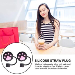 Gatuida 2pcs Drinking Straw Covers Cap, Cute Black Cat Claw Shaped Straw Tips Lids Reusable Dust Proof Plugs Straw Tips Cover