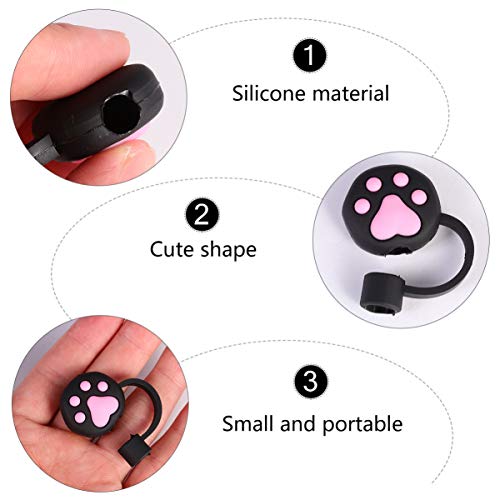 Gatuida 2pcs Drinking Straw Covers Cap, Cute Black Cat Claw Shaped Straw Tips Lids Reusable Dust Proof Plugs Straw Tips Cover