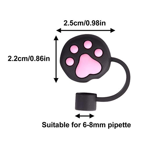 Gatuida 2pcs Drinking Straw Covers Cap, Cute Black Cat Claw Shaped Straw Tips Lids Reusable Dust Proof Plugs Straw Tips Cover