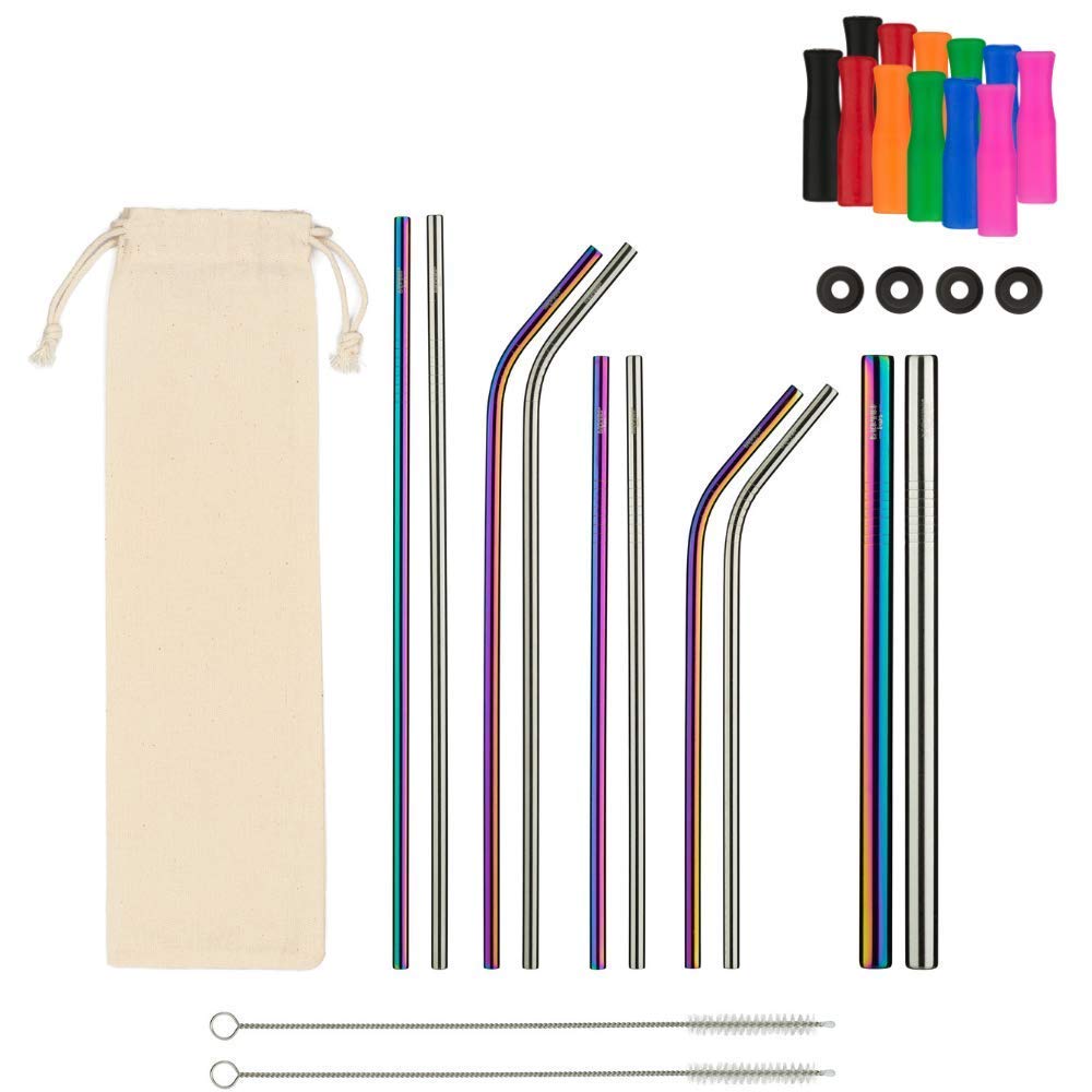 Stainless Steel Reusable Straws Plus 100% Silicone Straw Tips