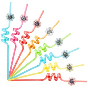 bkeecten 24pcs christmas party favors xams drinking straws snowflakes plastic reusable straw with 2 pcs cleaning brushes xmas gifts for kids winter holiday birthday classroom party decoration supplies