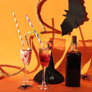 Whaline Halloween Paper Straws Hocus Pocus Glitter Witch Disposable Paper Straws with Glue Points Yellow Orange Purple Stripe Witch Drinking Straws for Halloween Party Supplies Decoration, 30Pcs