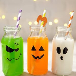 Whaline Halloween Paper Straws Hocus Pocus Glitter Witch Disposable Paper Straws with Glue Points Yellow Orange Purple Stripe Witch Drinking Straws for Halloween Party Supplies Decoration, 30Pcs