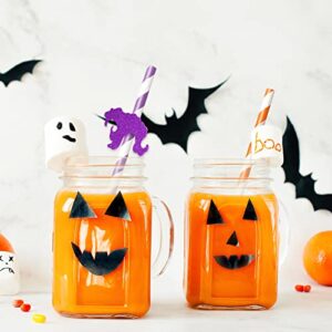 Whaline Halloween Paper Straws Hocus Pocus Glitter Witch Disposable Paper Straws with Glue Points Yellow Orange Purple Stripe Witch Drinking Straws for Halloween Party Supplies Decoration, 30Pcs