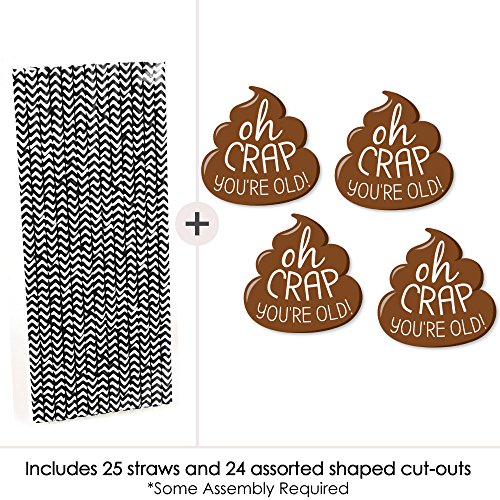 Big Dot of Happiness Oh Crap, You're Old - Paper Straw Decor - Poop Birthday Party Striped Decorative Straws - Set of 24