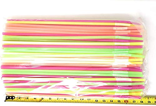 19.5 Long Flexible Neon Drinking Straws - Assorted Colors - Pack of 200