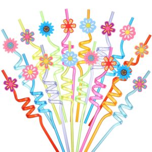 32pieces flower drinking straws for kids reusable flower theme kids party supplies favors decorations