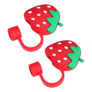 garneck 2pcs silicone straw tips cover cute strawberry reusable drinking straw tips lids dust- proof plugs cap protector airtight seal proof