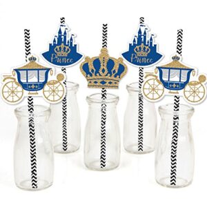 royal prince charming - paper straw decor - baby shower or birthday party striped decorative straws - set of 24