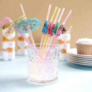 tableclothsfactory 50 pack | multi-colored umbrella luau pool party drinking straws