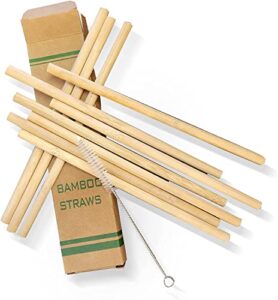 worldfront naturals reusable straws with case & straw cleaner brush - eco friendly bamboo straws reusable pack of 10, used as cocktail straws, smoothie straws, travel straws, coffee straws