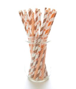 thanksgiving disposable paper drinking straws in orange & brown (25 pack) - autumn fall harvest themed