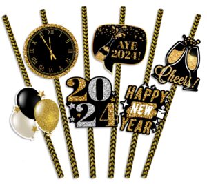 48pcs happy new year straws 2024 – new year’s eve striped straws party supplies decorations