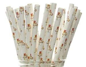 snowman straws (25 pack) - frosted snowmen drinking straws, winter snow holiday party supplies, paper straws for christmas table decor, stocking stuffer gift straws