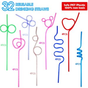 Valentines Day Cards, 32 Pack Crazy Straws Bulk, Silly Straws for Kids Colorful Valentine Exchange Cards Loop Reusable Drinking Straws Valentine Gifts for Classroom Boys Girl School Party Game Favor